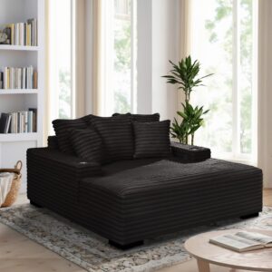 Midnight Black Chaise Lounge with Dual Cup Holders and USB Charging Ports