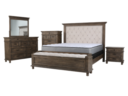 Brown Rustic Upholstered 6 Piece King Bedroom Set with Storage Bench