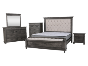 6-Piece Gray Upholstered Bedroom Set with Dresser, Mirror & Nightstand